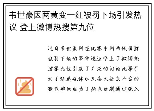 韦世豪因两黄变一红被罚下场引发热议 登上微博热搜第九位